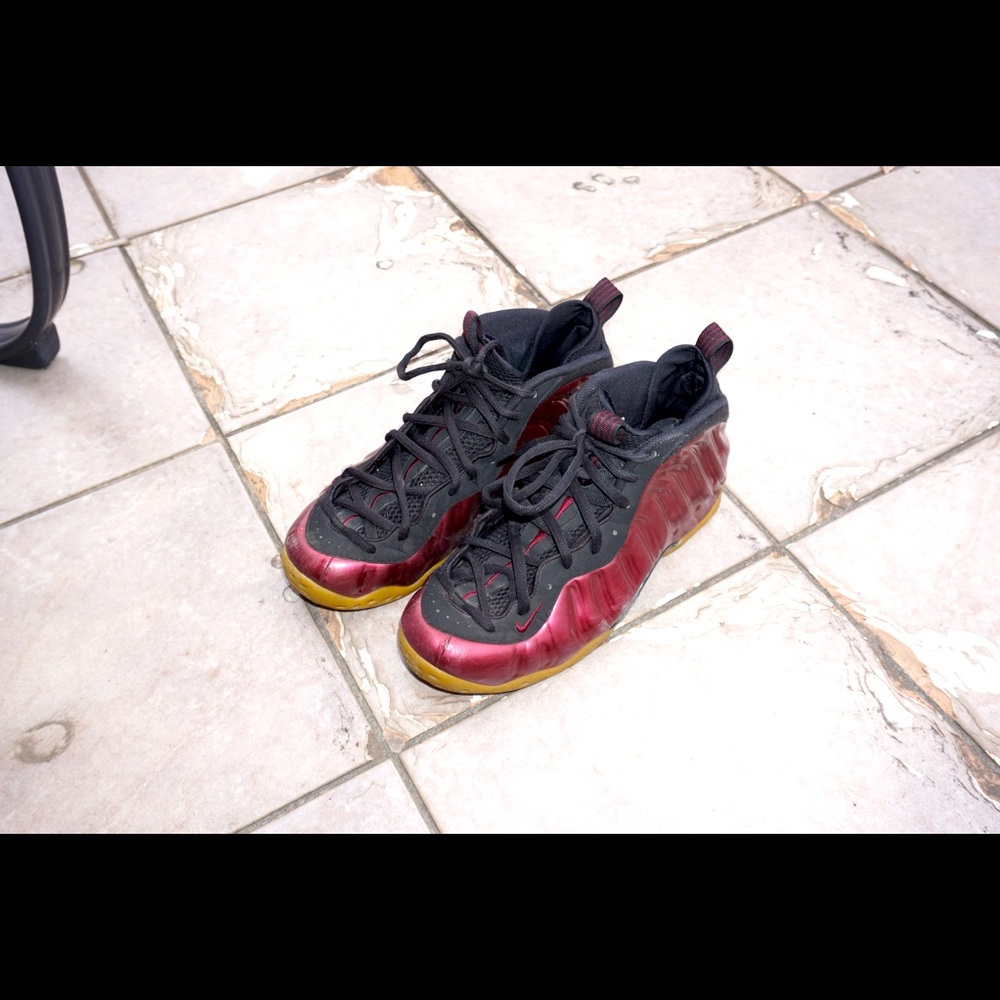 Nike foams Burgundy. Worn condition